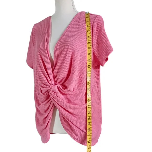 Twist Front Top Short Sl Woman's Plus XXXL Tangerine Color No Boundaries - Picture 4 of 5